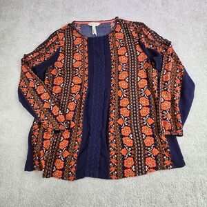 Matilda Jane Women's Size M Navy‎ Orange Floral Print Long Sleeve Tunic Top Boho
